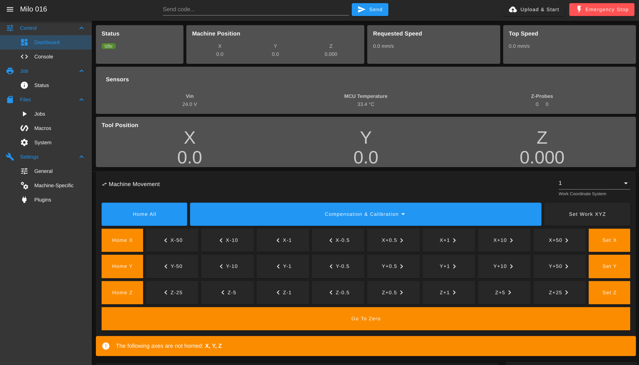 View of RRFs Duet Web Control interface