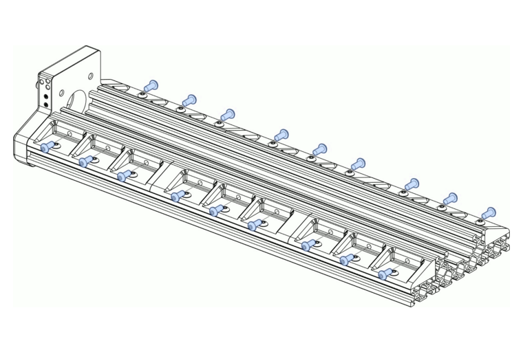 fasten the X-Axis table support to the spring t-nut in the 500mm C-beam using 18 M5x12mm BHCS