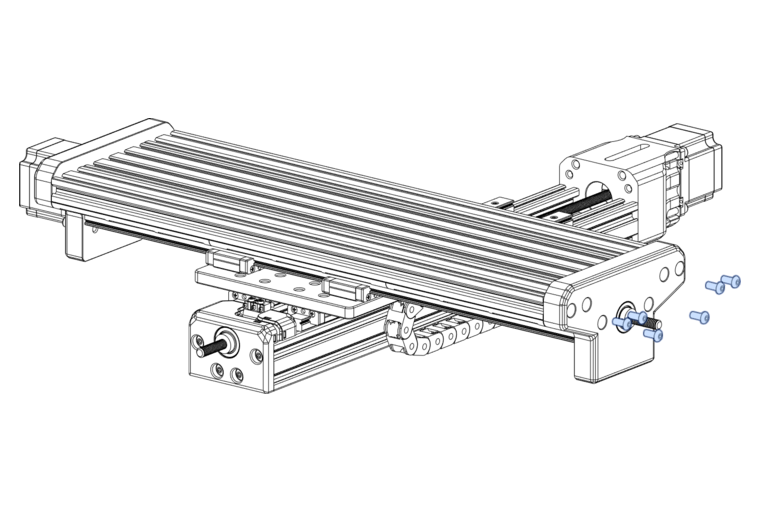 fasten the X-Axis bearing block to the 500mm C-beam and the 2040 extrusions using 6 x M5x12mm BHCS