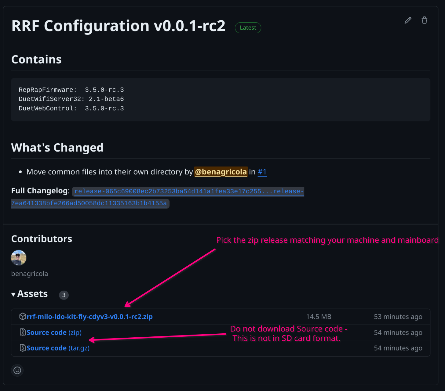 View of GitHub Releases page for RRF Config