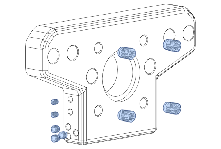 insert the M2.5, M3 and M5 heat-set inserts in the X-Axis motor mount