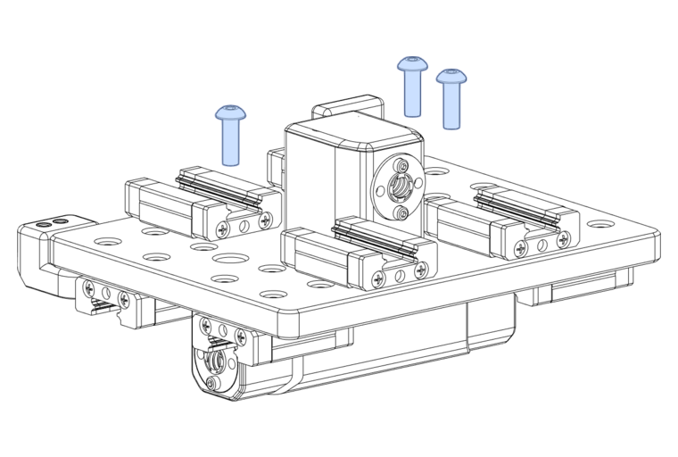 fasten the X-Axis Anti-Backlash Nut to the top of the XY plate using M5x16mm BHCS