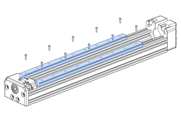 fasten the MGN15 350mm Rails to the 470mm extrusion screwing M3x10mm SHCS into the spring t-nuts inside the profile