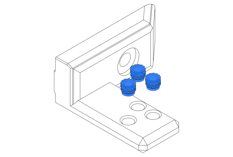 insert the M3 heat-set inserts in the Y-Axis Drag Chain Mount