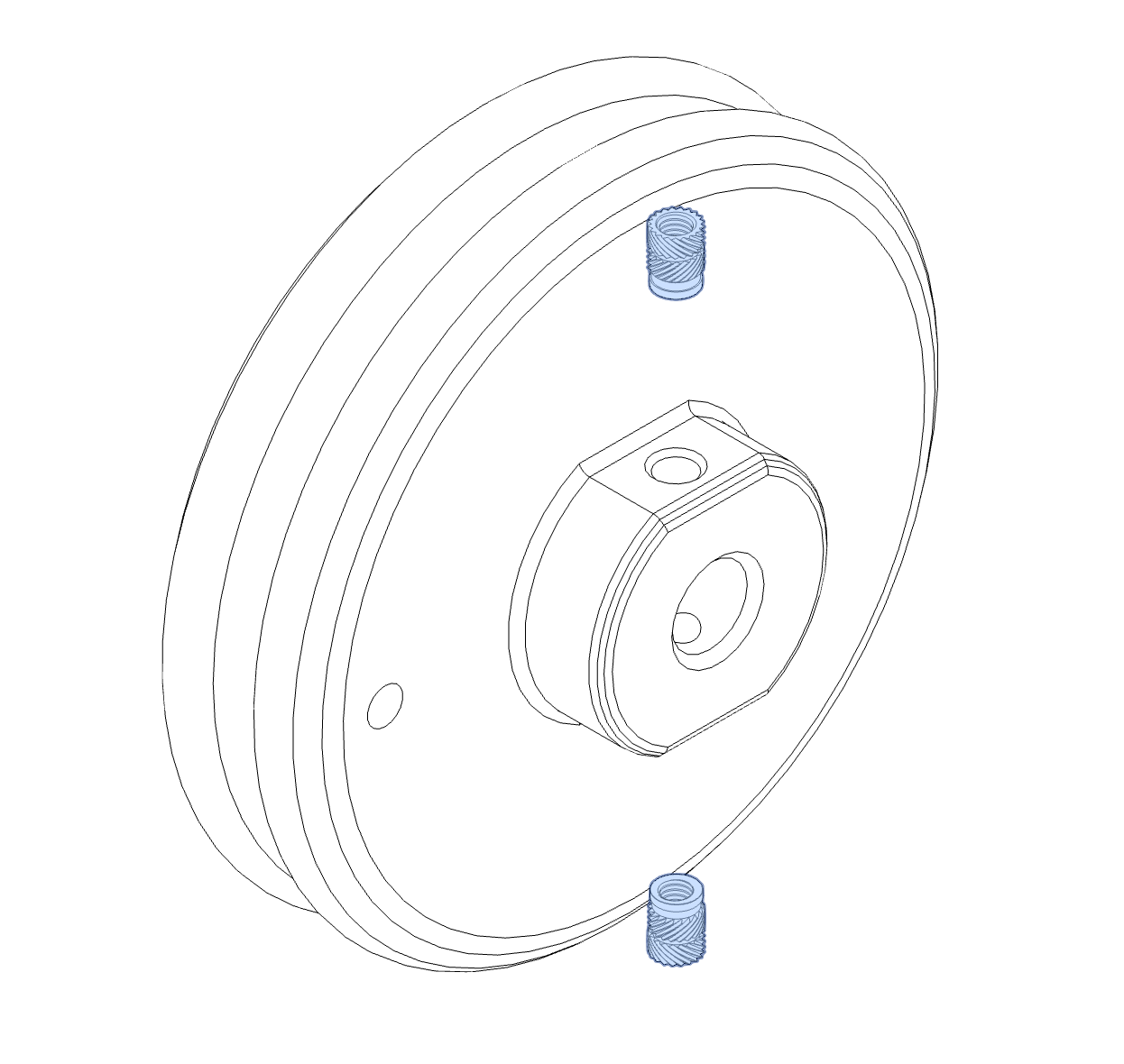 insert the M3 heat-set inserts into the handwheel