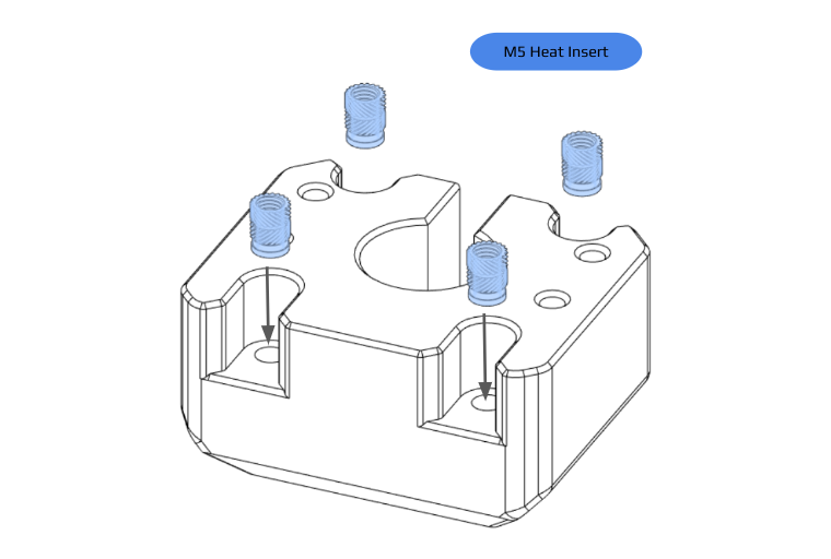 insert the M5 heat-set inserts in the Y-Axis Motor Mount